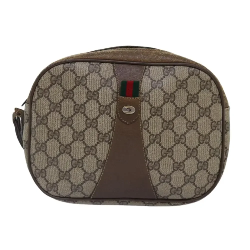 GUCCI GG Supreme Web Sherry Line Clutch Bag Pvc Beige Red 89 01 034 - Picture 2 of 16